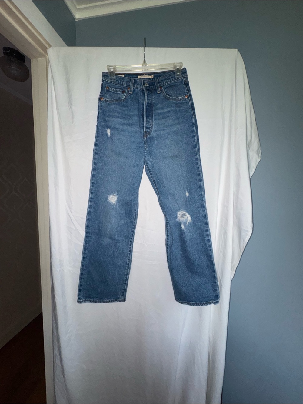 Levi's Ribcage Straight Ankle Distressed Blue Jeans